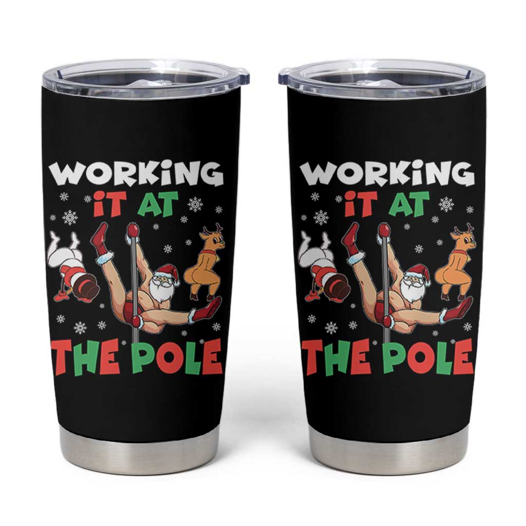 Funny Christmas Naughty Santa Tumbler Cup Working It At The Pole - Wonder Print Shop