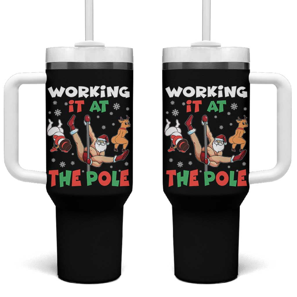 Funny Christmas Naughty Santa Tumbler With Handle Working It At The Pole - Wonder Print Shop