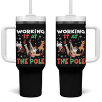 Funny Christmas Naughty Santa Tumbler With Handle Working It At The Pole - Wonder Print Shop