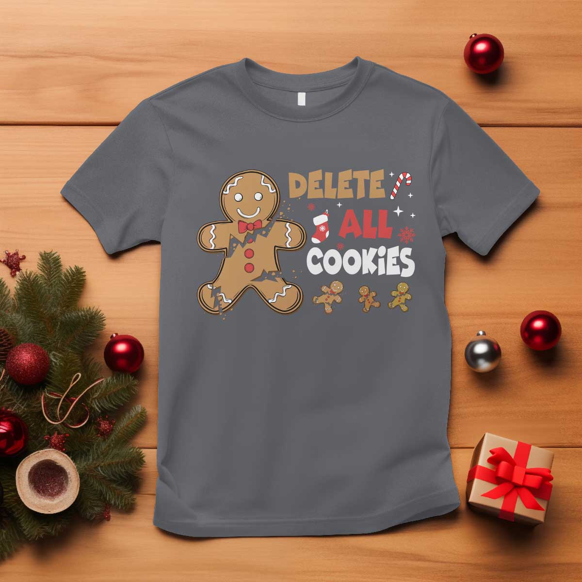 Funny Christmas Delete All Cookies T Shirt Xmas Gingerbread - Wonder Print Shop