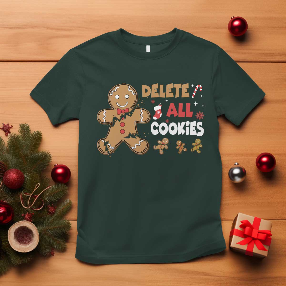 Funny Christmas Delete All Cookies T Shirt Xmas Gingerbread - Wonder Print Shop