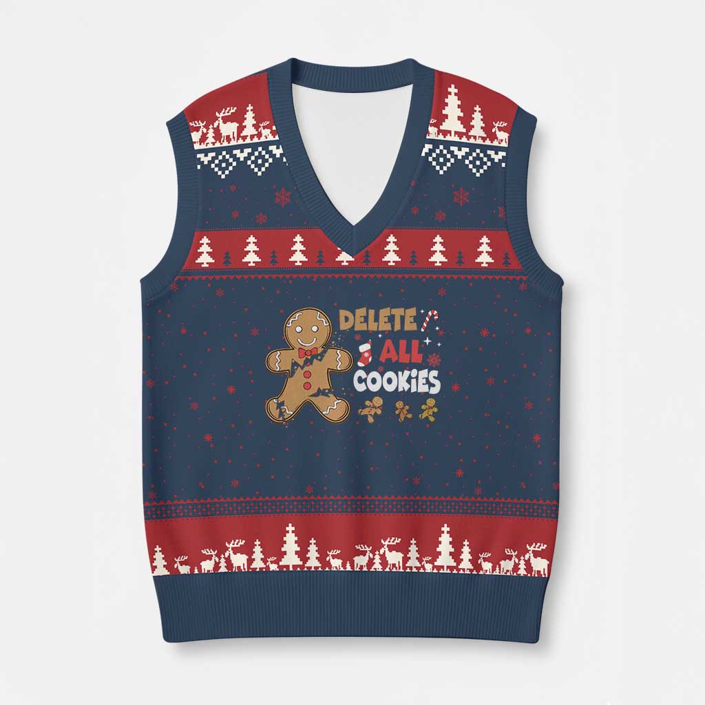Funny Xmas Delete All Cookies V-Neck Knit Sweater Vest Xmas Gingerbread - Wonder Print Shop
