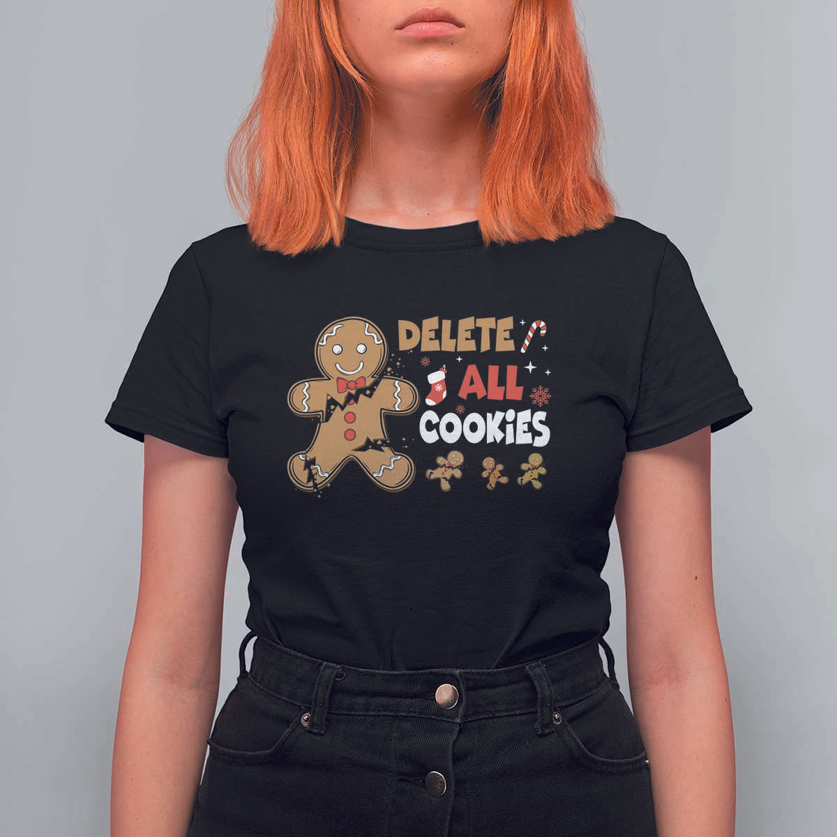 Funny Christmas Delete All Cookies T Shirt For Women Xmas Gingerbread - Wonder Print Shop