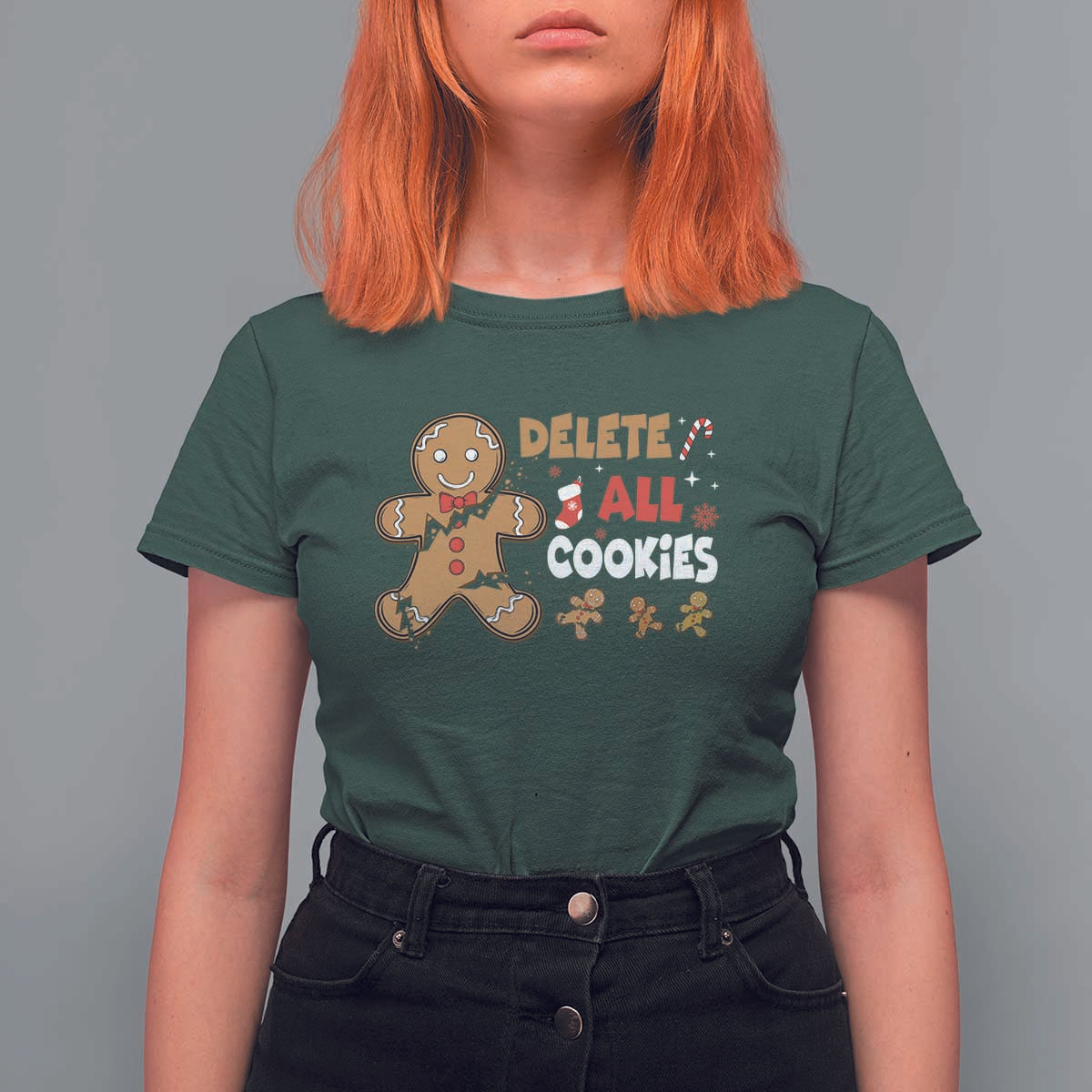 Funny Christmas Delete All Cookies T Shirt For Women Xmas Gingerbread - Wonder Print Shop