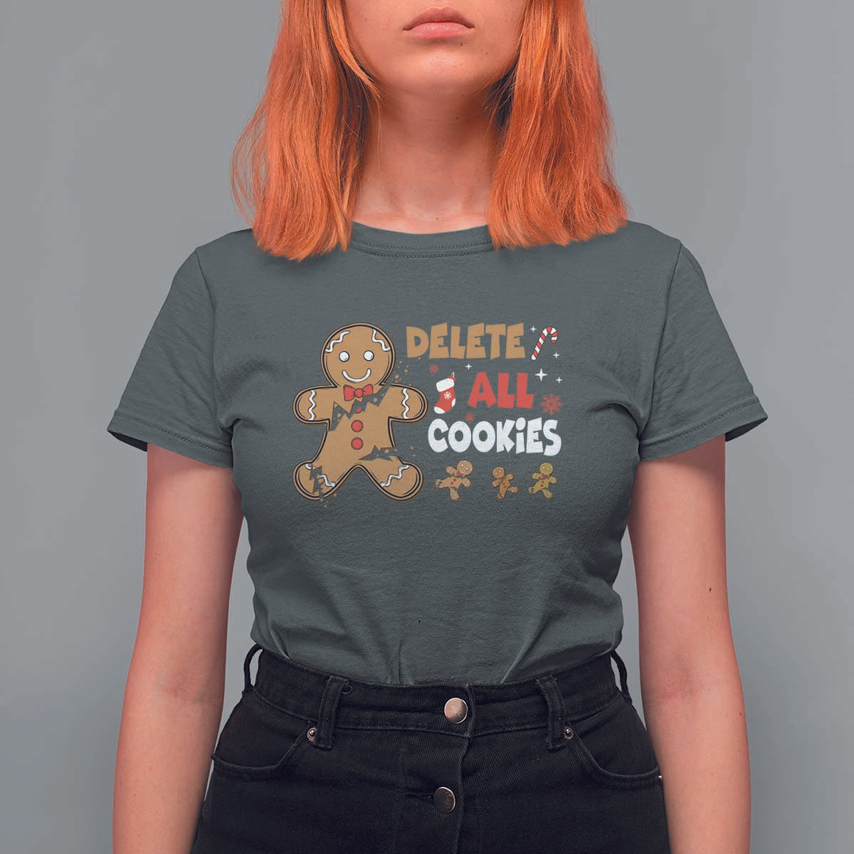 Funny Christmas Delete All Cookies T Shirt For Women Xmas Gingerbread - Wonder Print Shop