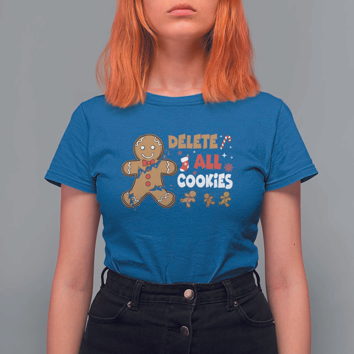 Funny Christmas Delete All Cookies T Shirt For Women Xmas Gingerbread - Wonder Print Shop