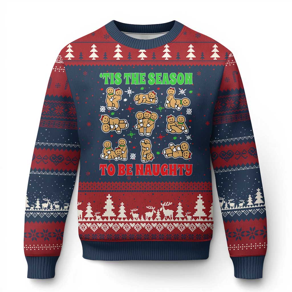 Funny Xmas Tis The Season To Be Naughty Ugly Christmas Sweater Xmas Adult Humor Gingerbread - Wonder Print Shop