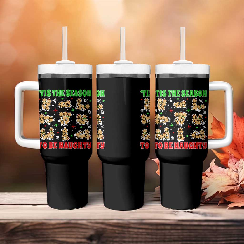 Funny Xmas Tis The Season To Be Naughty Tumbler With Handle Xmas Adult Humor Gingerbread - Wonder Print Shop