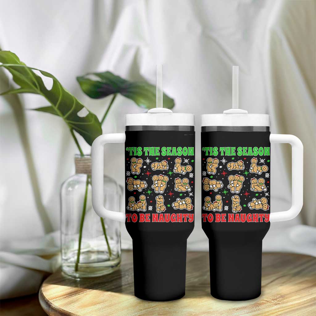 Funny Xmas Tis The Season To Be Naughty Tumbler With Handle Xmas Adult Humor Gingerbread - Wonder Print Shop
