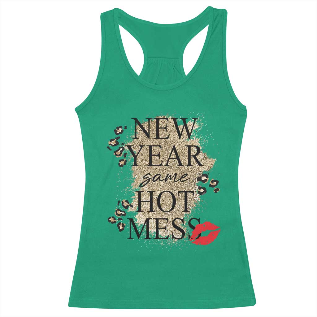 Funny New Year Same Hot Mess Racerback Tank Top New Year's Eve Resolutions Red Lips
