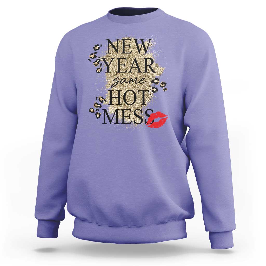 Funny New Year Same Hot Mess Sweatshirt New Year's Eve Resolutions Red Lips - Wonder Print Shop