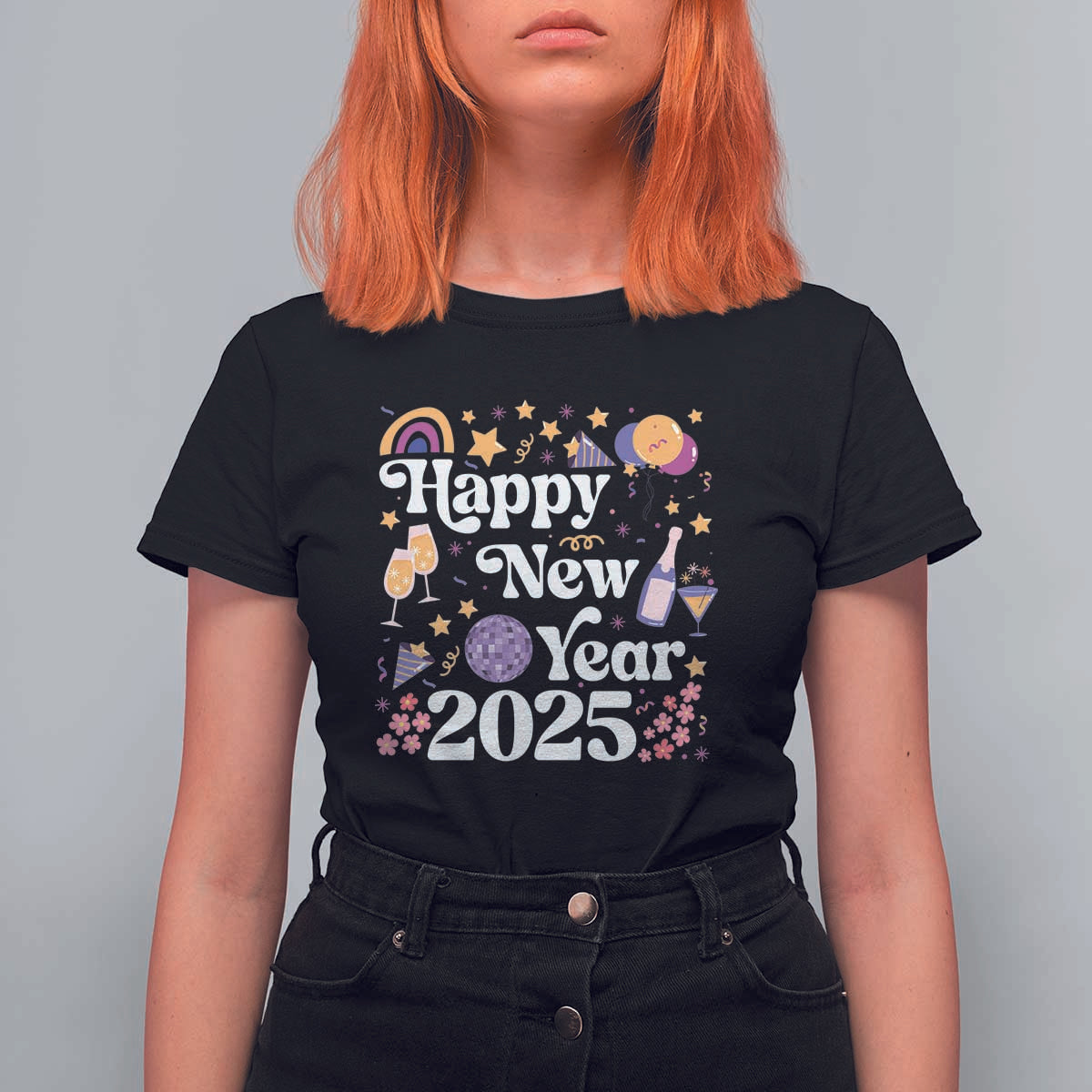 Happy New Year 2025 T Shirt For Women Cute New Year's Eve Party - Wonder Print Shop