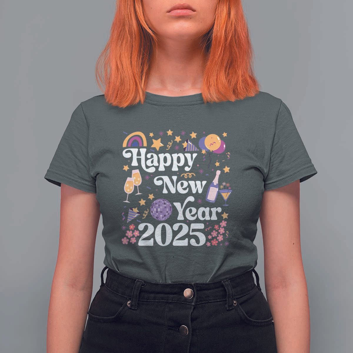 Happy New Year 2025 T Shirt For Women Cute New Year's Eve Party - Wonder Print Shop