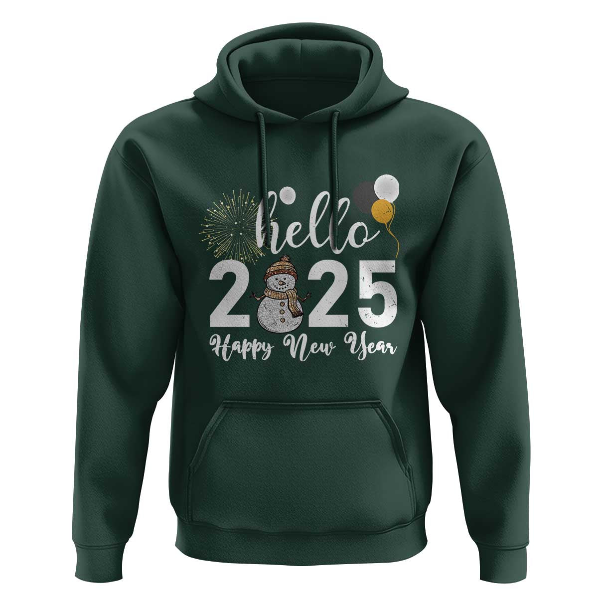 Hello 2025 Happy New Year Hoodie Snowman Firework New Year's Eve