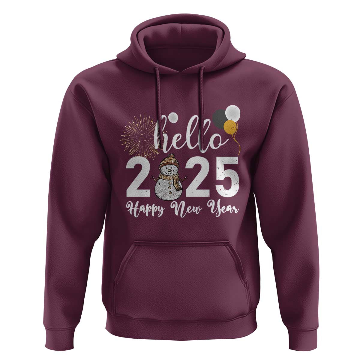 Hello 2025 Happy New Year Hoodie Snowman Firework New Year's Eve