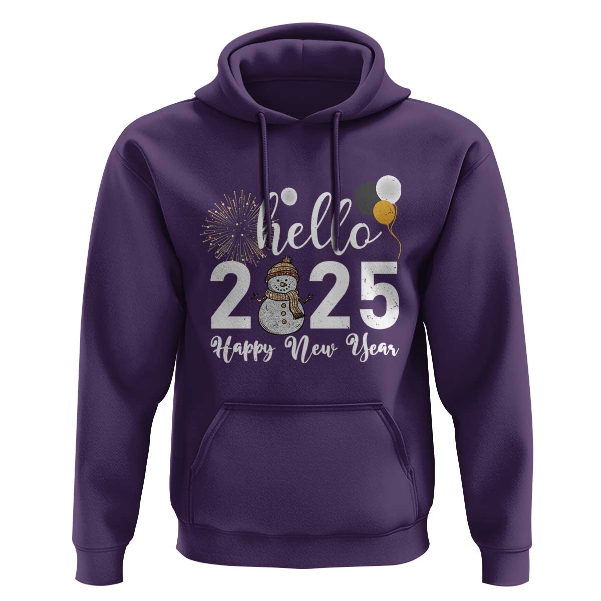Hello 2025 Happy New Year Hoodie Snowman Firework New Year's Eve