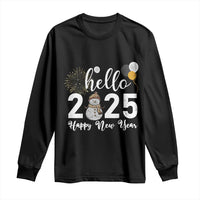 Hello 2025 Happy New Year Long Sleeve Shirt Snowman Firework New Year's Eve