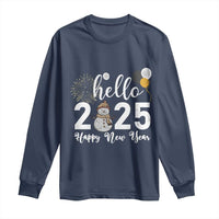 Hello 2025 Happy New Year Long Sleeve Shirt Snowman Firework New Year's Eve