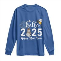 Hello 2025 Happy New Year Long Sleeve Shirt Snowman Firework New Year's Eve