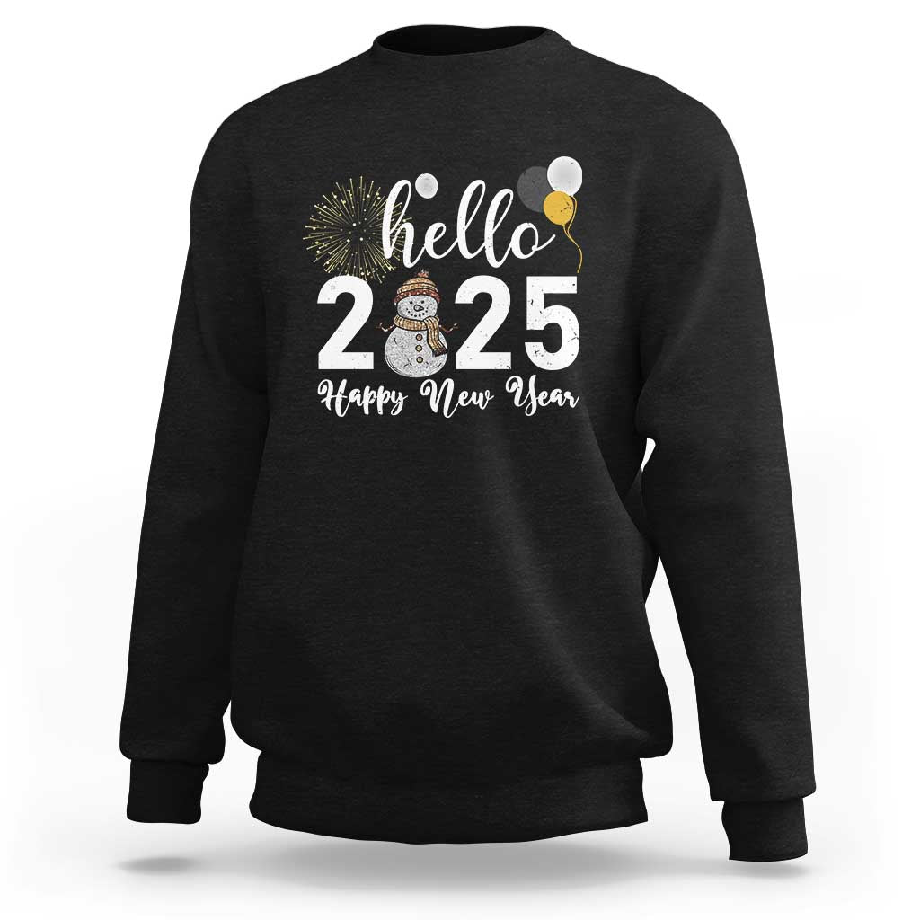Hello 2025 Happy New Year Sweatshirt Snowman Firework New Year's Eve - Wonder Print Shop