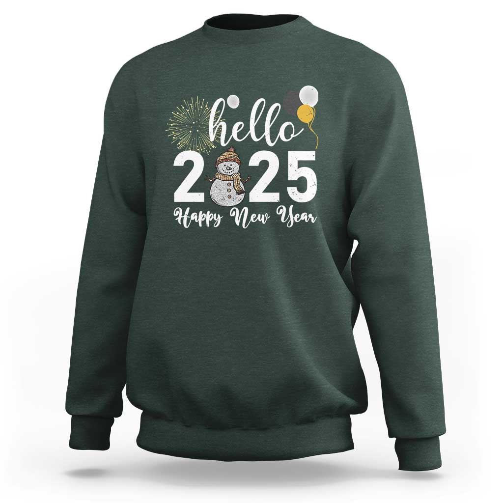 Hello 2025 Happy New Year Sweatshirt Snowman Firework New Year's Eve - Wonder Print Shop