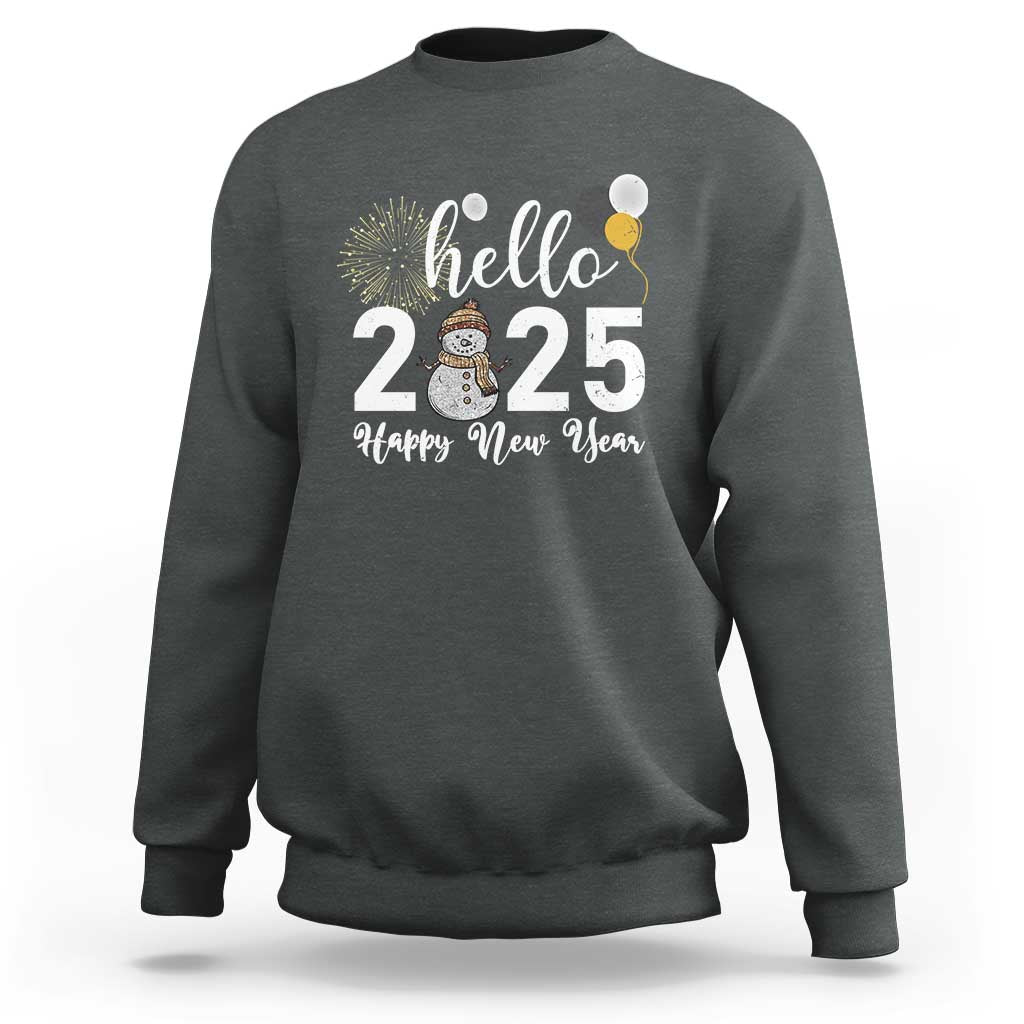 Hello 2025 Happy New Year Sweatshirt Snowman Firework New Year's Eve - Wonder Print Shop
