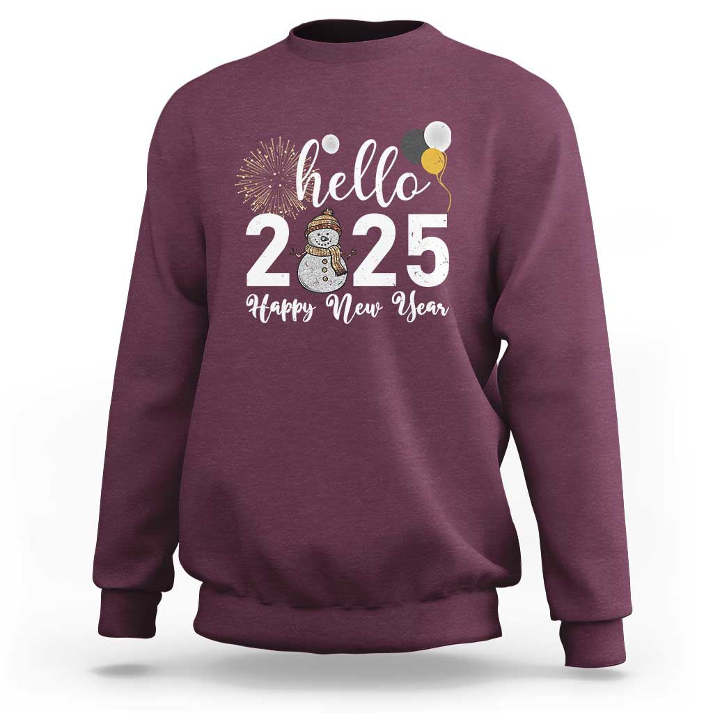 Hello 2025 Happy New Year Sweatshirt Snowman Firework New Year's Eve - Wonder Print Shop