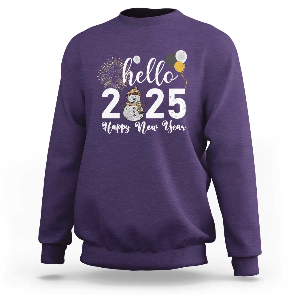 Hello 2025 Happy New Year Sweatshirt Snowman Firework New Year's Eve - Wonder Print Shop