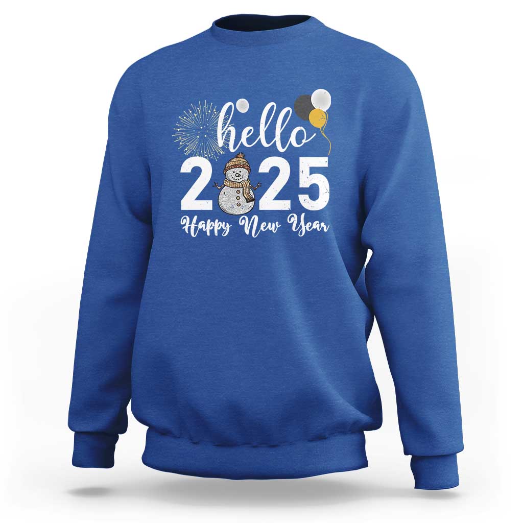 Hello 2025 Happy New Year Sweatshirt Snowman Firework New Year's Eve - Wonder Print Shop