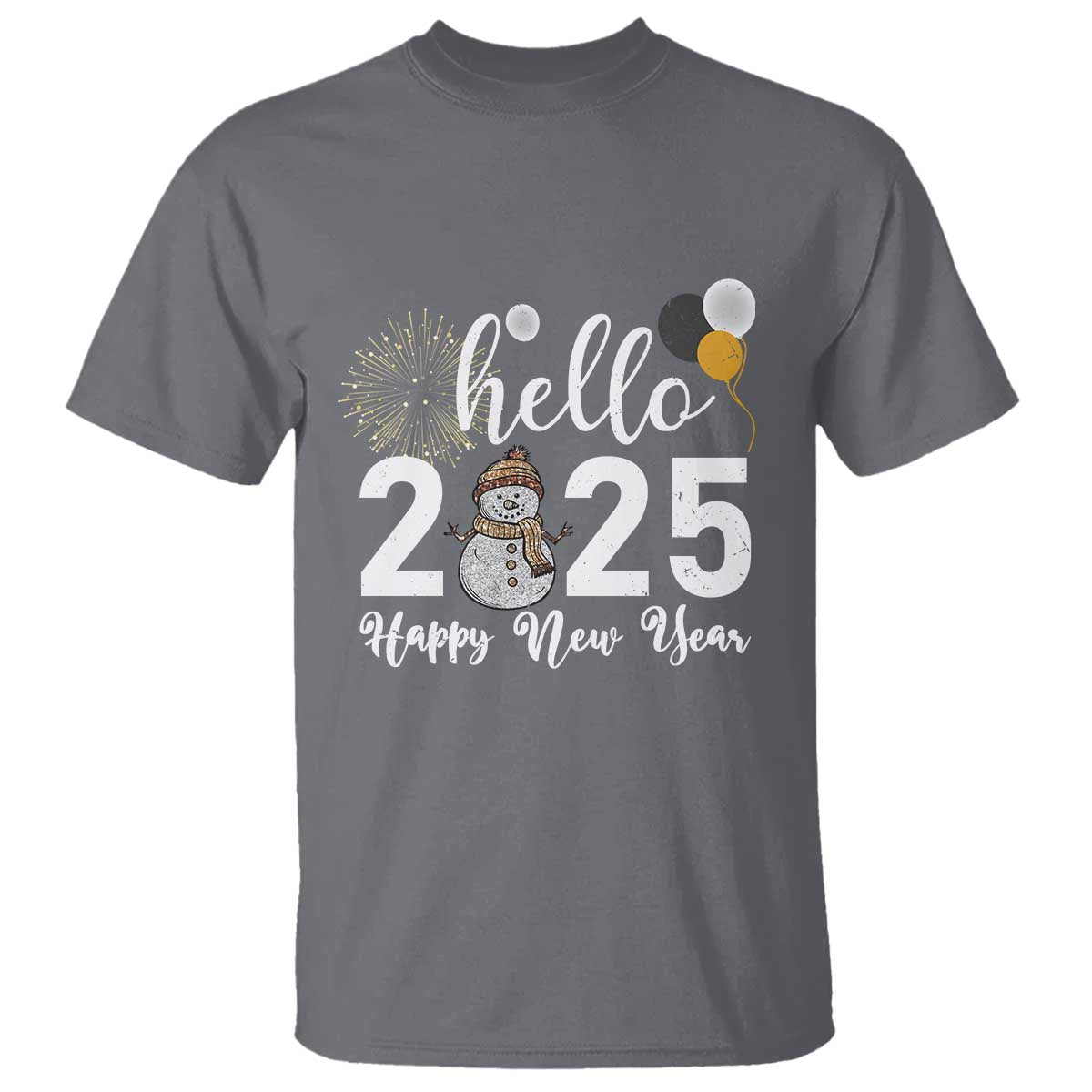 Hello 2025 Happy New Year T Shirt Snowman Firework New Year's Eve - Wonder Print Shop