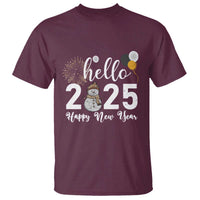 Hello 2025 Happy New Year T Shirt Snowman Firework New Year's Eve - Wonder Print Shop
