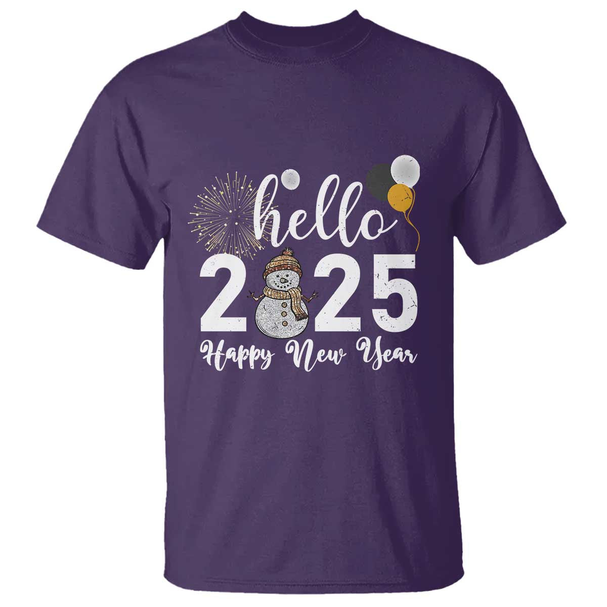 Hello 2025 Happy New Year T Shirt Snowman Firework New Year's Eve - Wonder Print Shop