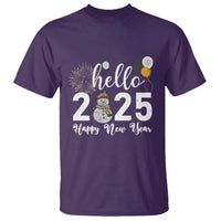 Hello 2025 Happy New Year T Shirt Snowman Firework New Year's Eve - Wonder Print Shop