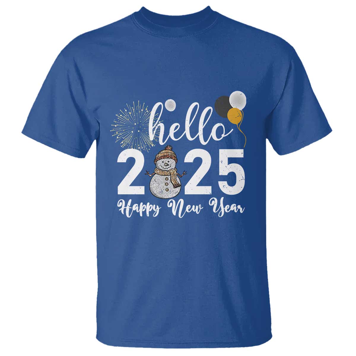 Hello 2025 Happy New Year T Shirt Snowman Firework New Year's Eve - Wonder Print Shop