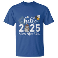 Hello 2025 Happy New Year T Shirt Snowman Firework New Year's Eve - Wonder Print Shop