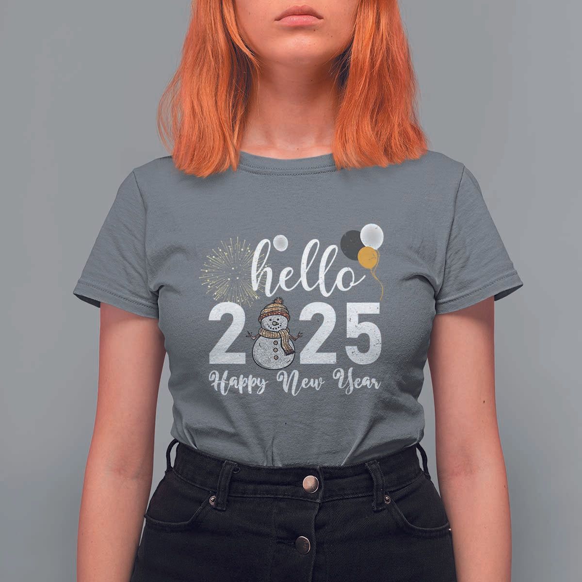 Hello 2025 Happy New Year T Shirt For Women Snowman Firework New Year's Eve - Wonder Print Shop