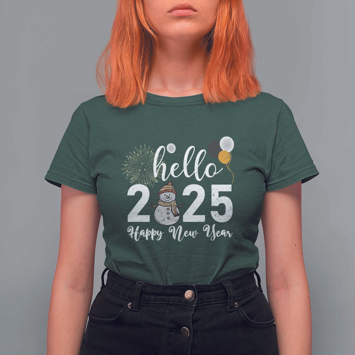 Hello 2025 Happy New Year T Shirt For Women Snowman Firework New Year's Eve - Wonder Print Shop