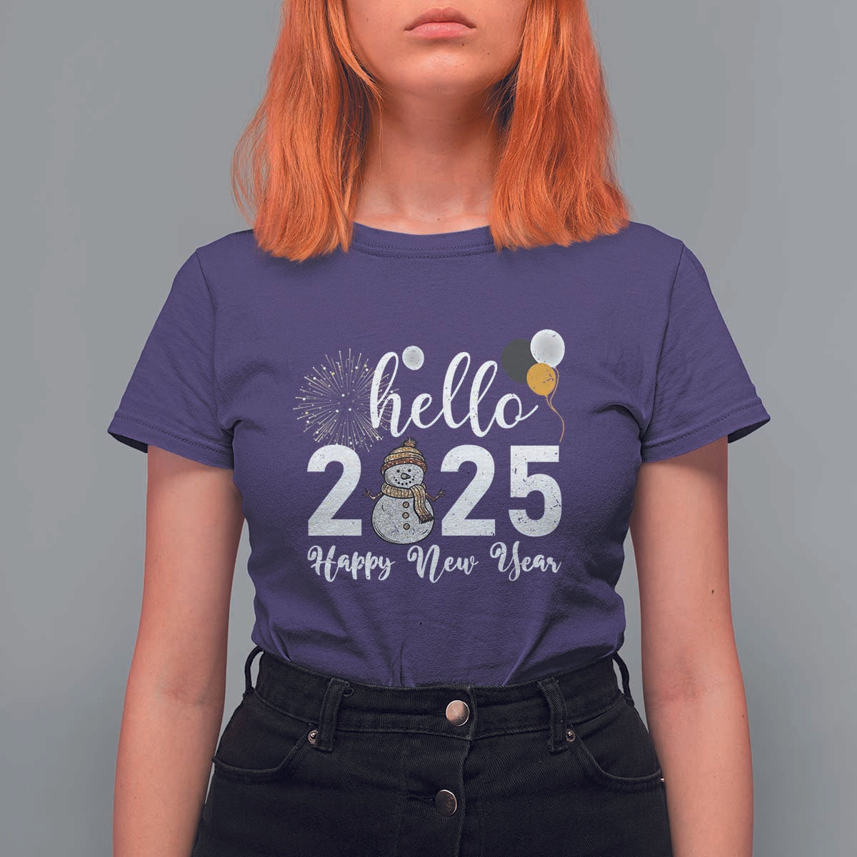 Hello 2025 Happy New Year T Shirt For Women Snowman Firework New Year's Eve - Wonder Print Shop