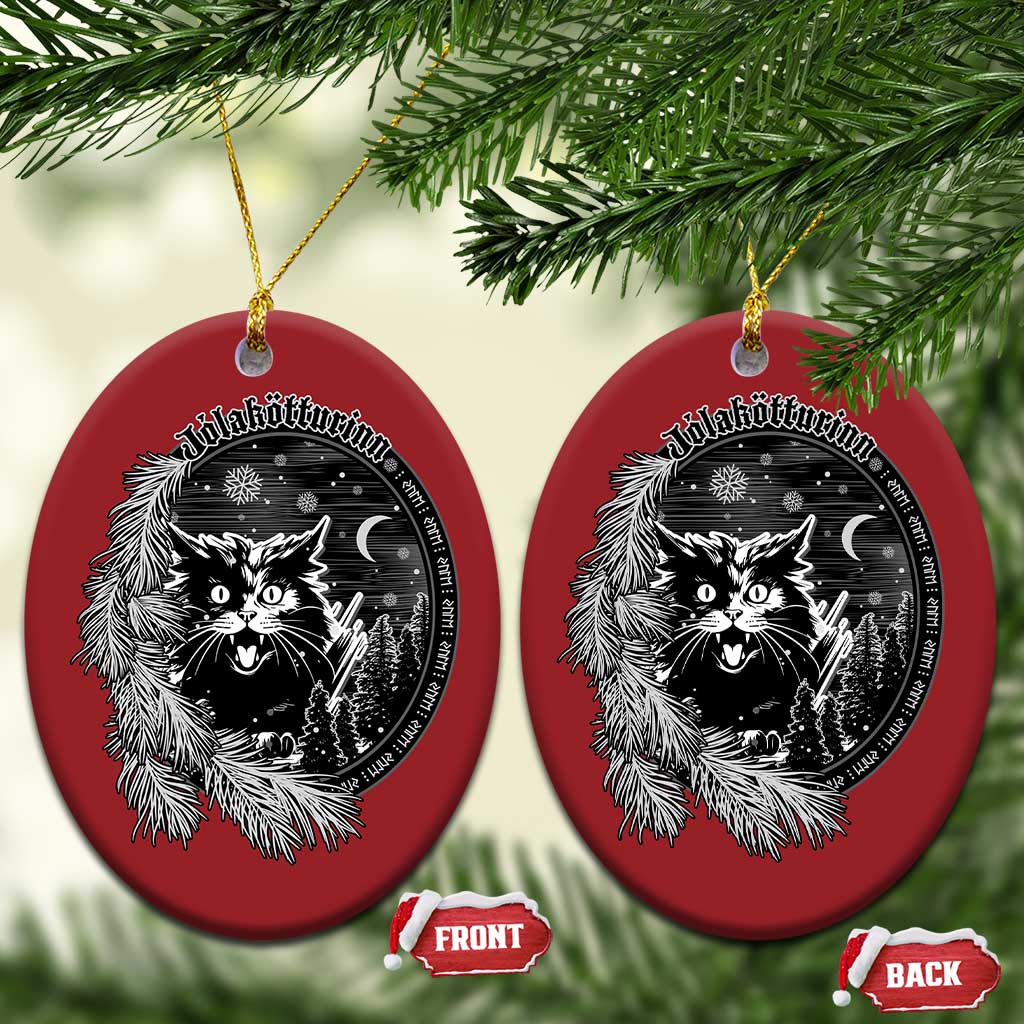 Funny Yule Black Cat Mistletoe Jolakotturinn Christmas Ornament - Wonder Print Shop