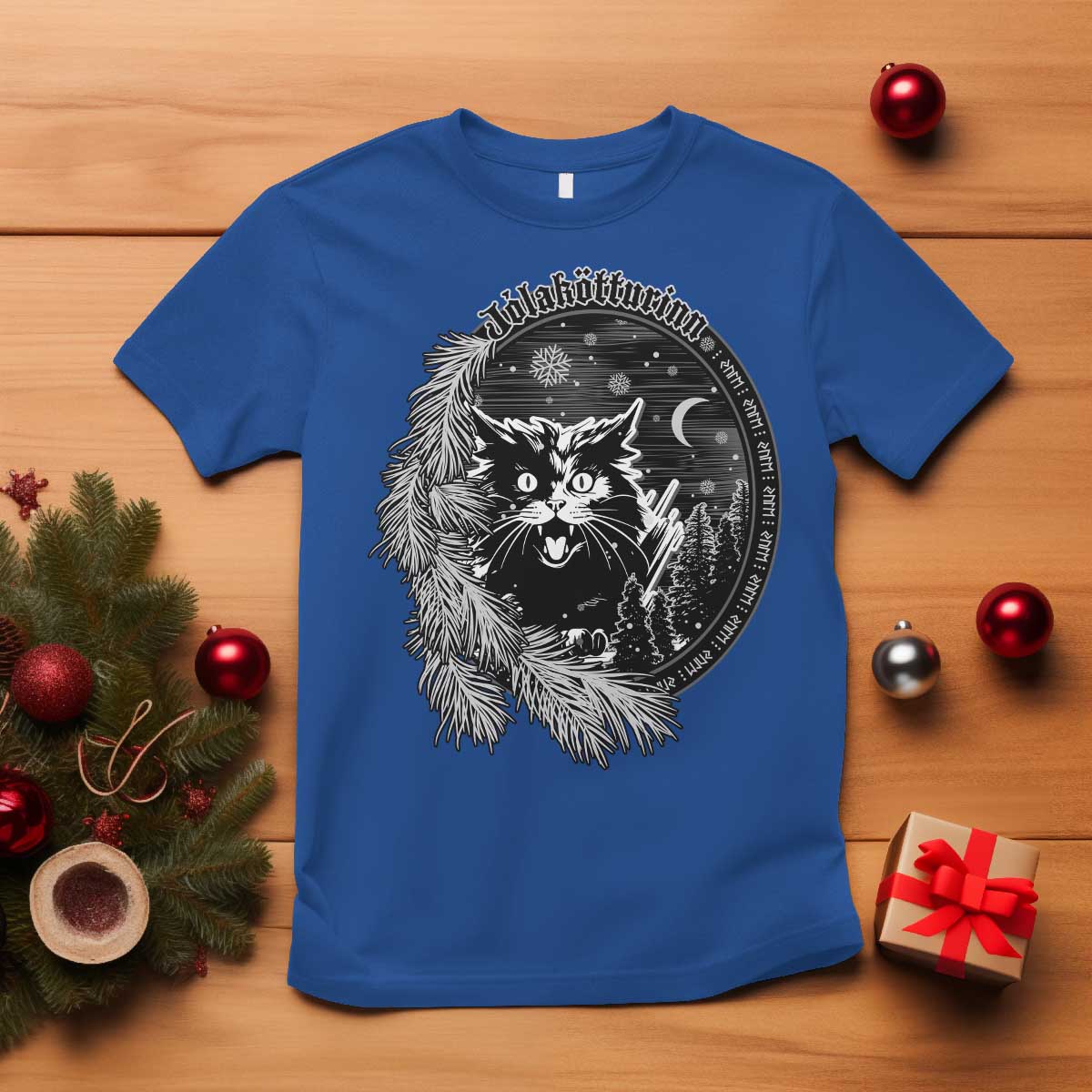 Funny Yule Black Cat Mistletoe Jolakotturinn T Shirt - Wonder Print Shop