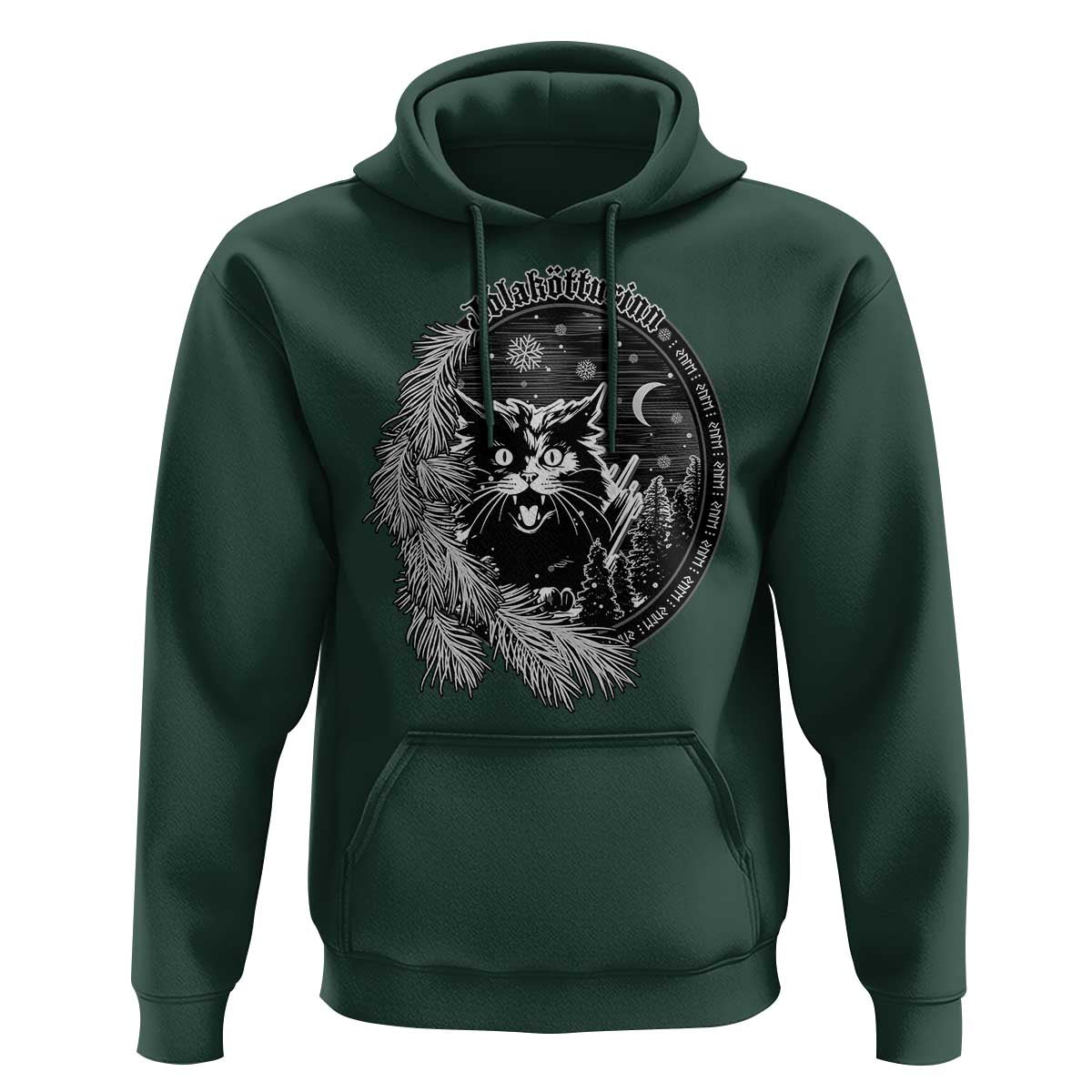 Funny Yule Black Cat Mistletoe Jolakotturinn Hoodie