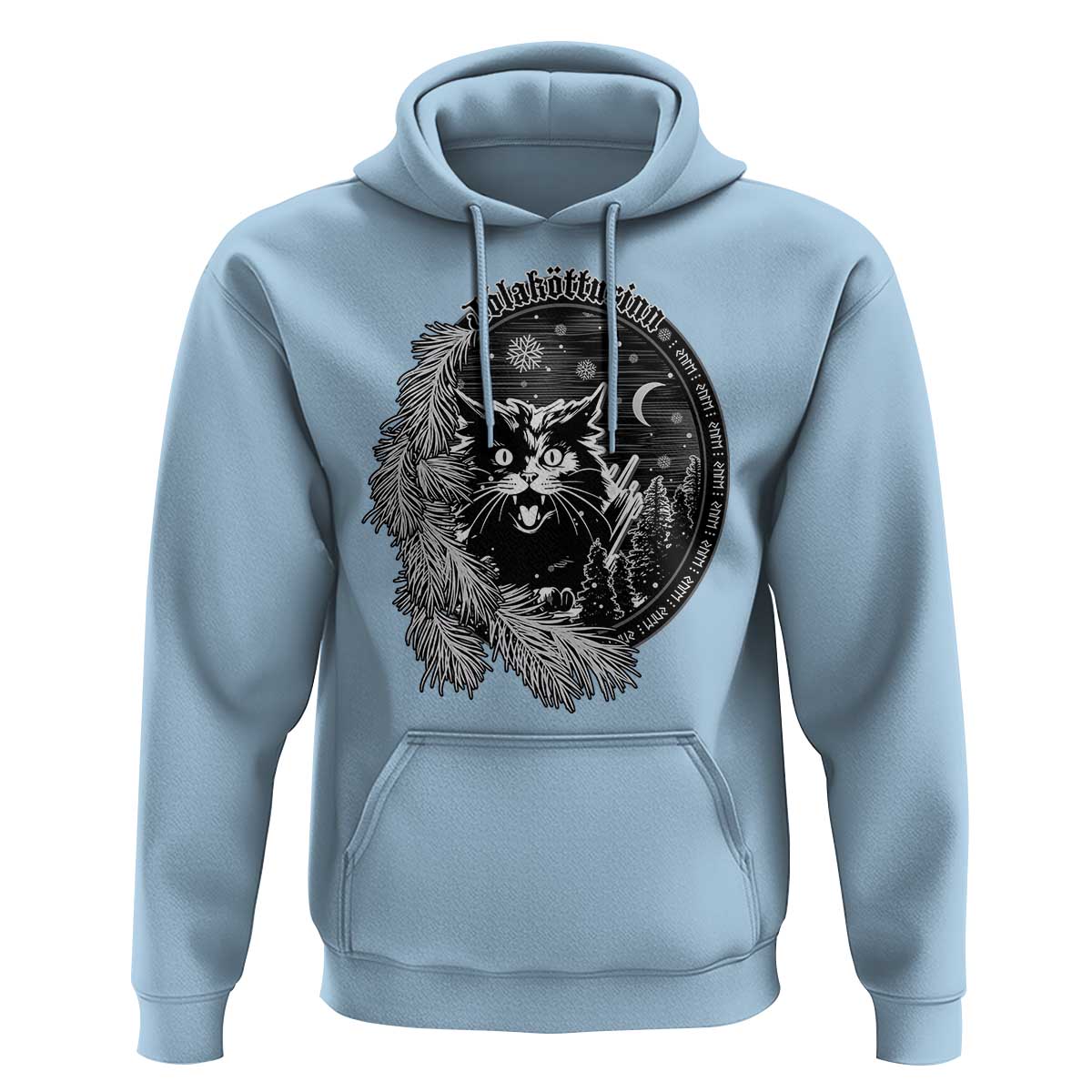 Funny Yule Black Cat Mistletoe Jolakotturinn Hoodie