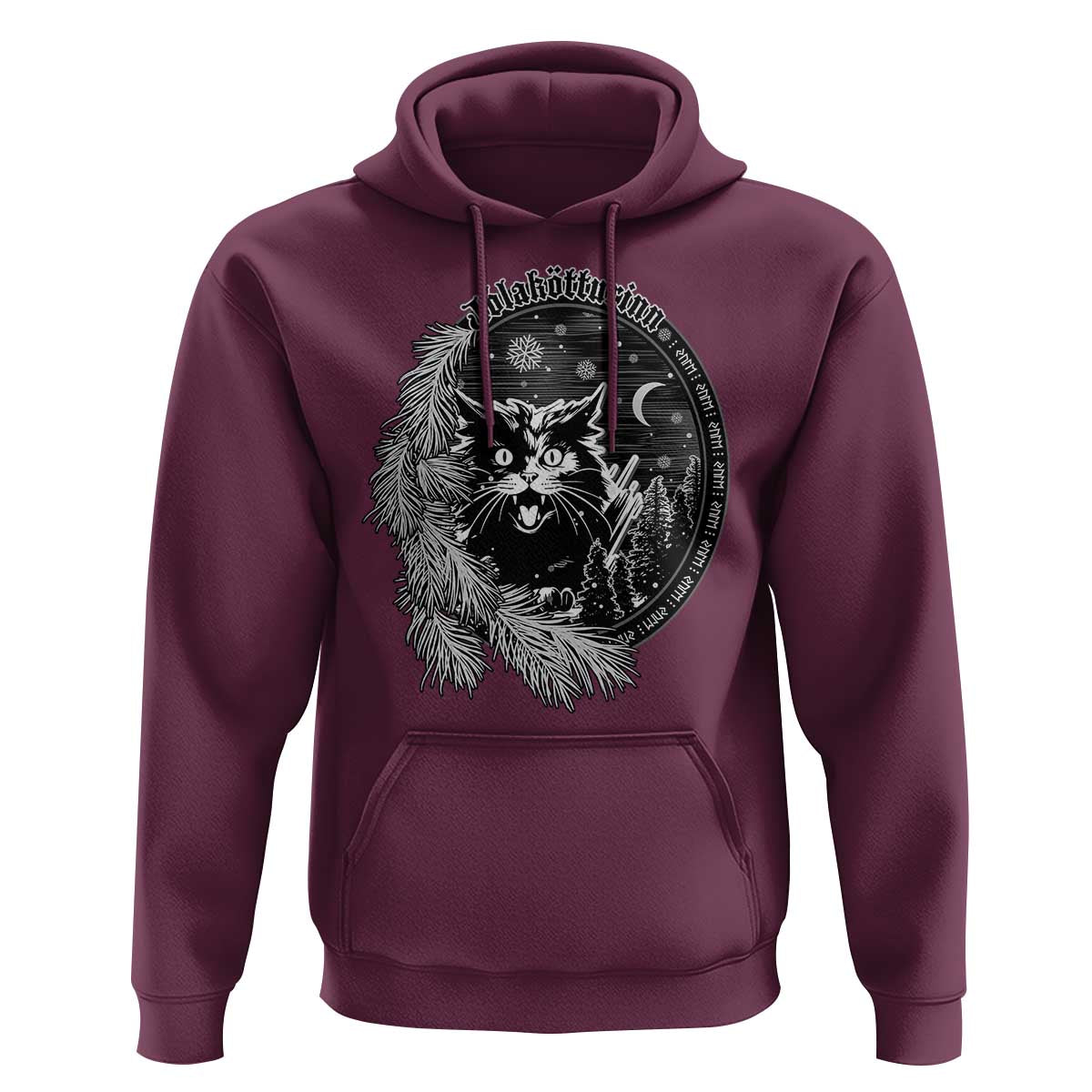 Funny Yule Black Cat Mistletoe Jolakotturinn Hoodie