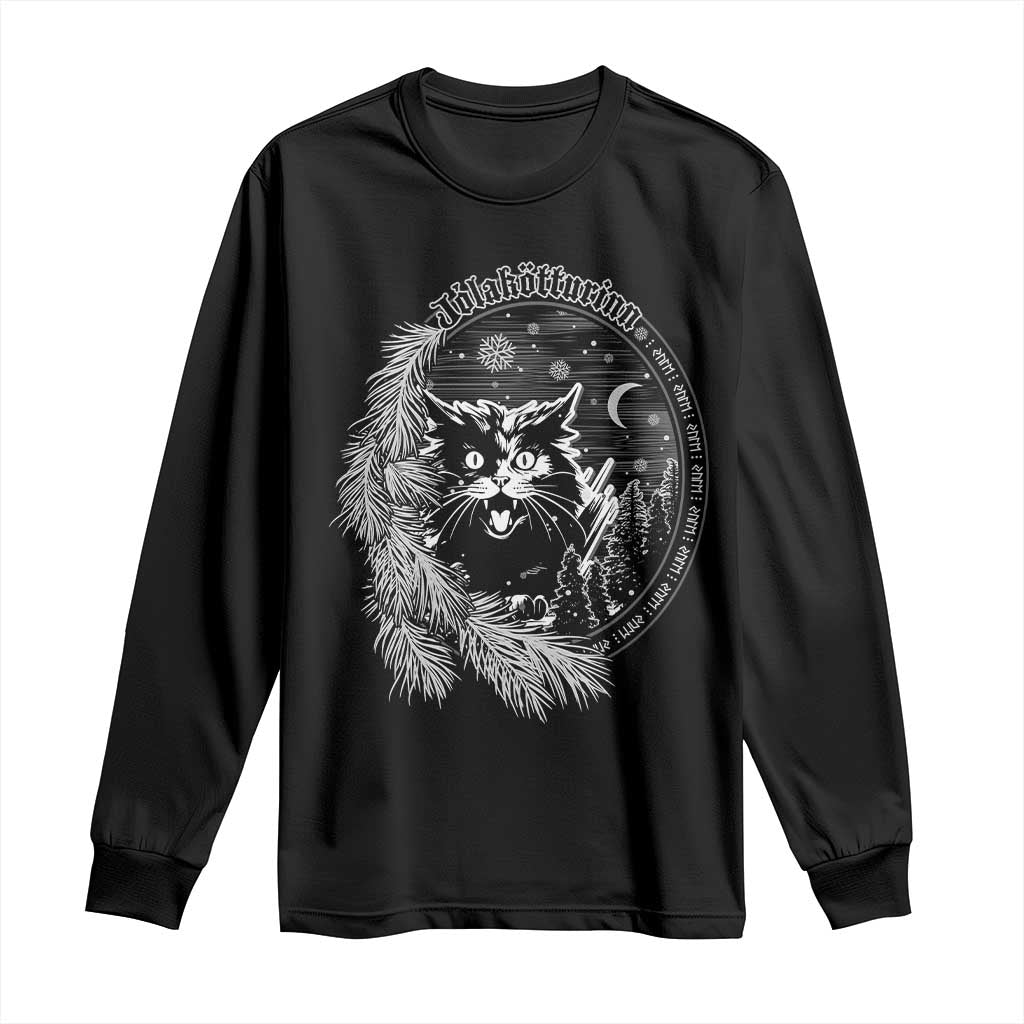 Funny Yule Black Cat Mistletoe Jolakotturinn Long Sleeve Shirt