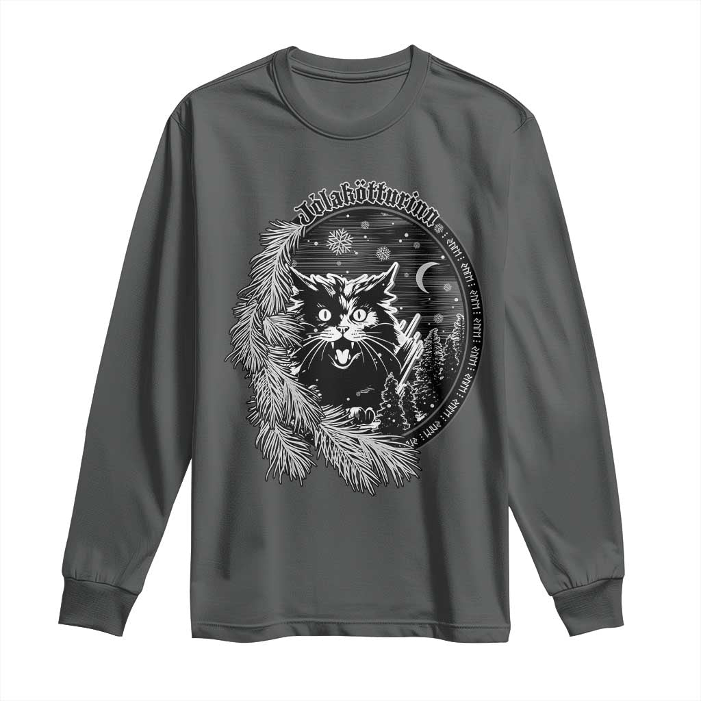 Funny Yule Black Cat Mistletoe Jolakotturinn Long Sleeve Shirt