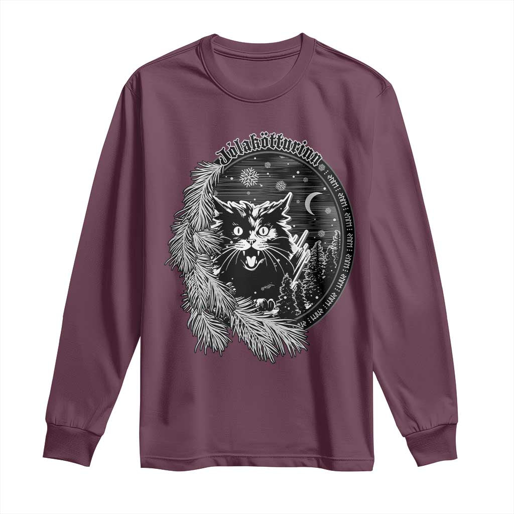 Funny Yule Black Cat Mistletoe Jolakotturinn Long Sleeve Shirt