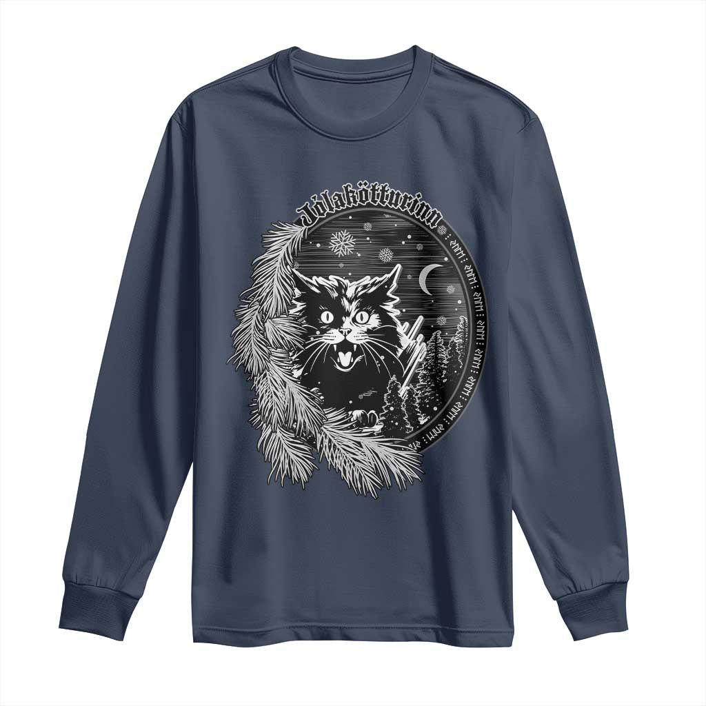 Funny Yule Black Cat Mistletoe Jolakotturinn Long Sleeve Shirt