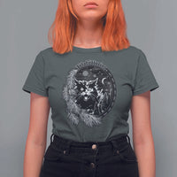 Funny Yule Black Cat Mistletoe Jolakotturinn T Shirt For Women - Wonder Print Shop
