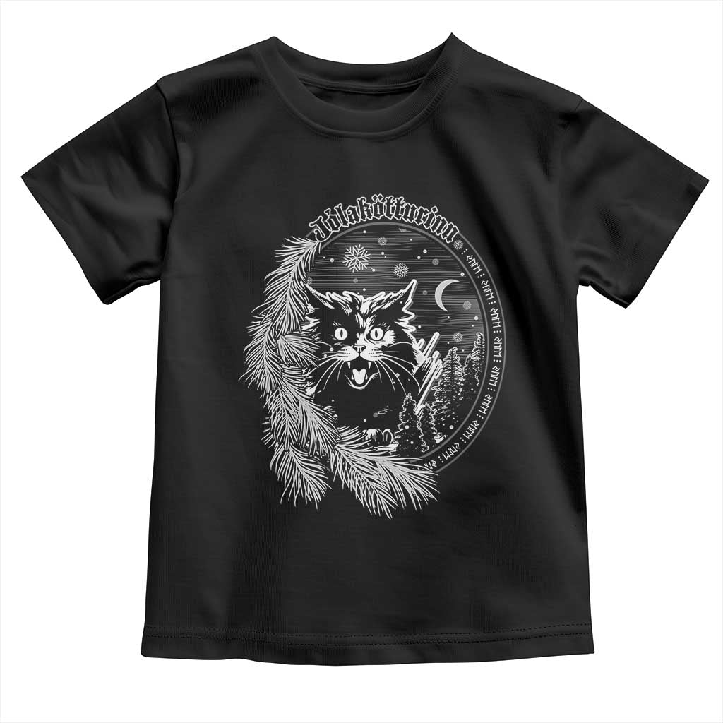 Funny Yule Black Cat Mistletoe Jolakotturinn Toddler T Shirt