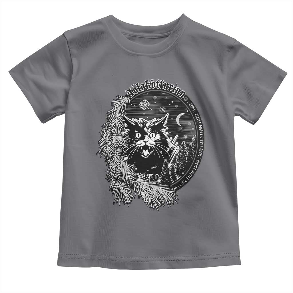 Funny Yule Black Cat Mistletoe Jolakotturinn Toddler T Shirt